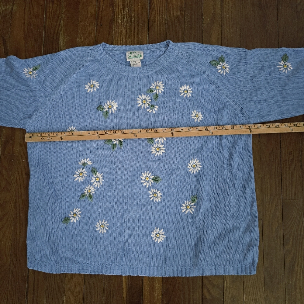 Vintage Quacker Factory Embroidered Daisy Pullover Sweater Size 2X Spring FLAW - Picture 6 of 16